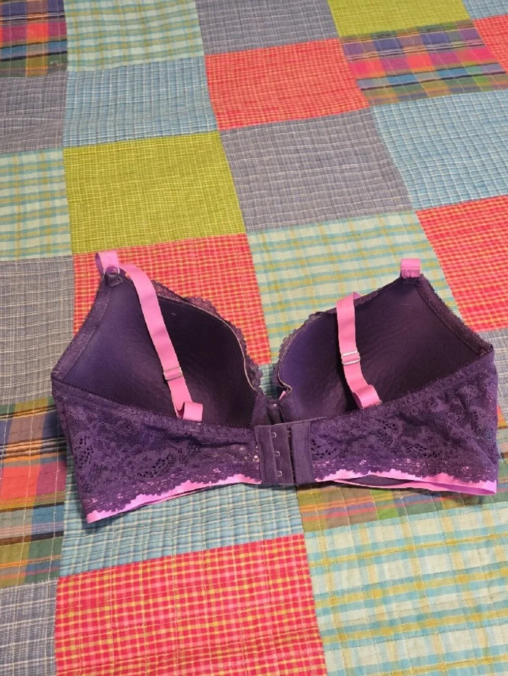 Victoria's Secret Purple Lace Push-Up Bra with Pink Straps